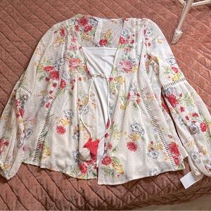 Time and Tru Floral Blouse with Tassel Accents